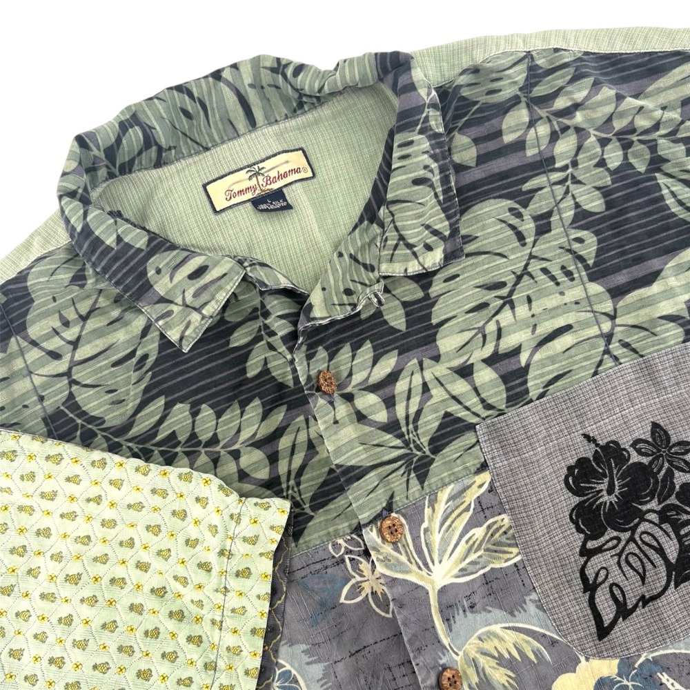 Tommy Bahama Relax Mens L Silk Patchwork Tropical Floral Button Down Shirt- FLAW
